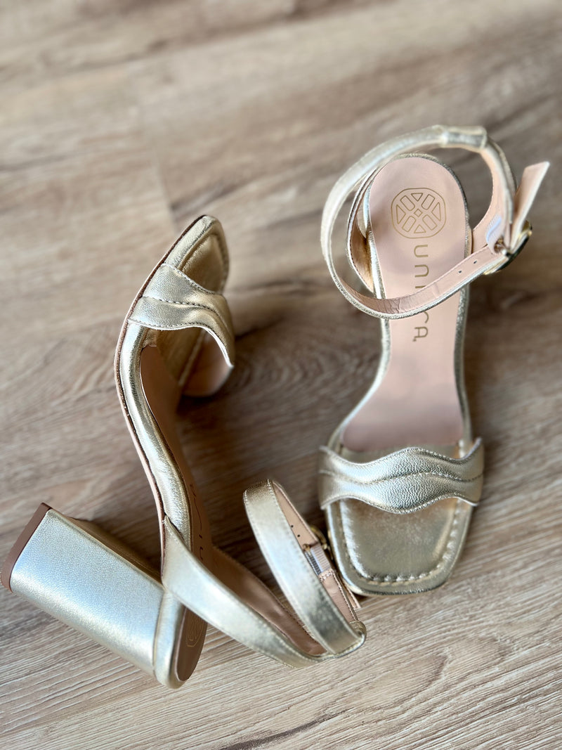 Heeled Sandals, Metallic Gold